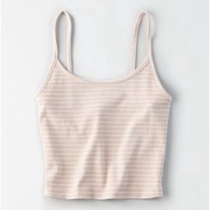Cream Stripped Crop Tank Top Spaghetti Strap